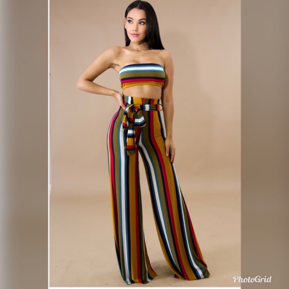 Striped flowy bralette and pants set